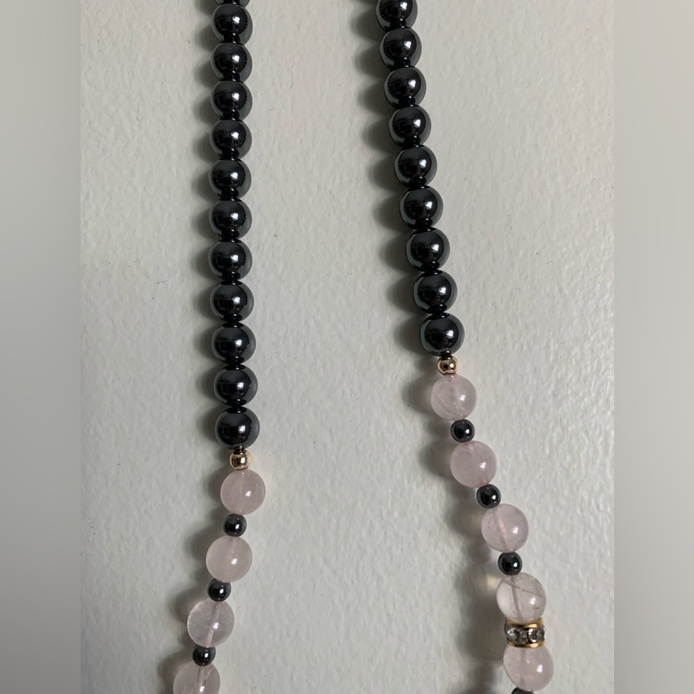 New vintage hematite rose quartz polished pearls beads necklace - Picture 9 of 11